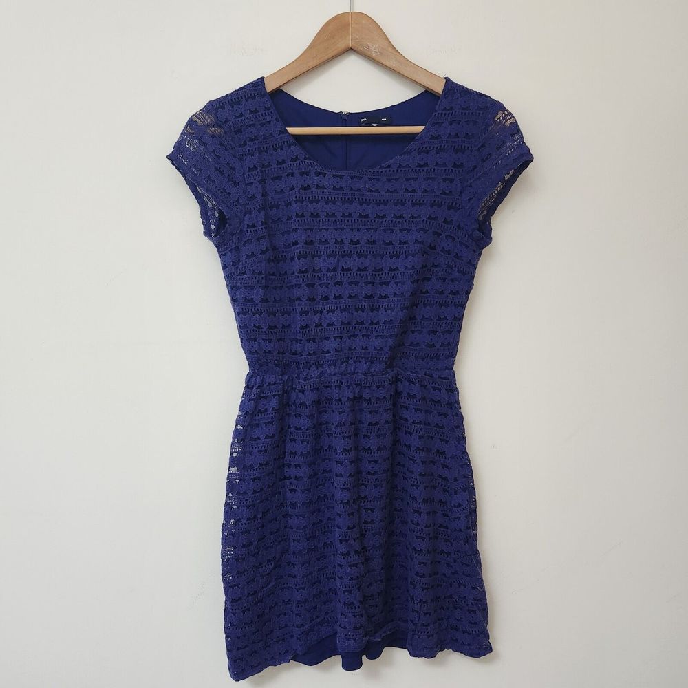 GAP Women's Blue Cap Sleeves Short A-Line Crochet Dress Size 2